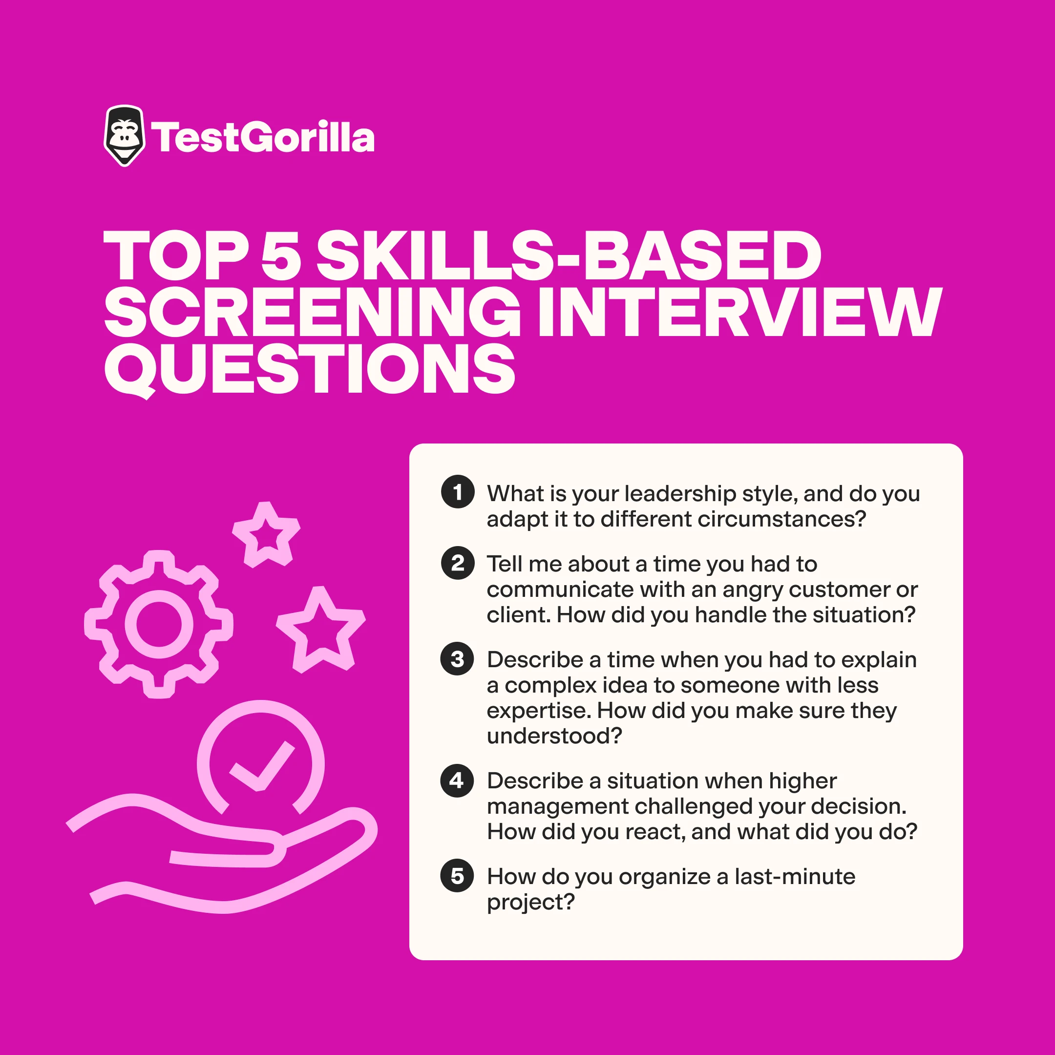 top 5 skills-based screening interview questions graphic