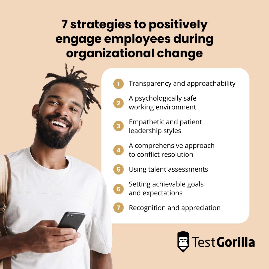 7 strategies to positively engage employees during organizational-change graphic