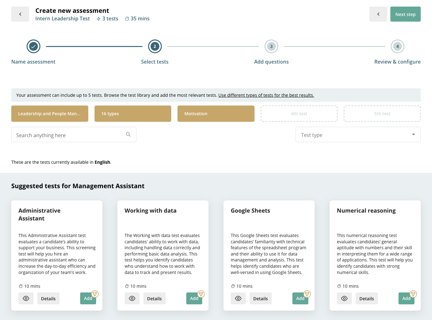 example of an assessment for management assistant in TestGorilla