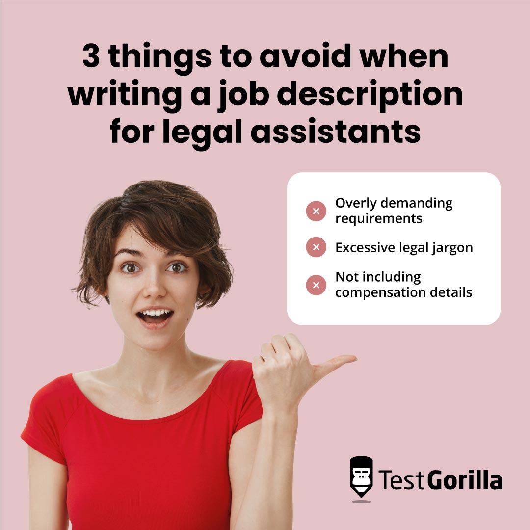 3 things to avoid when writing a job description for legal assistants graphic