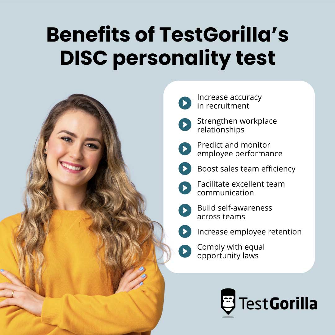 Benefits of TestGorilla’s DISC personality test explanation graphic