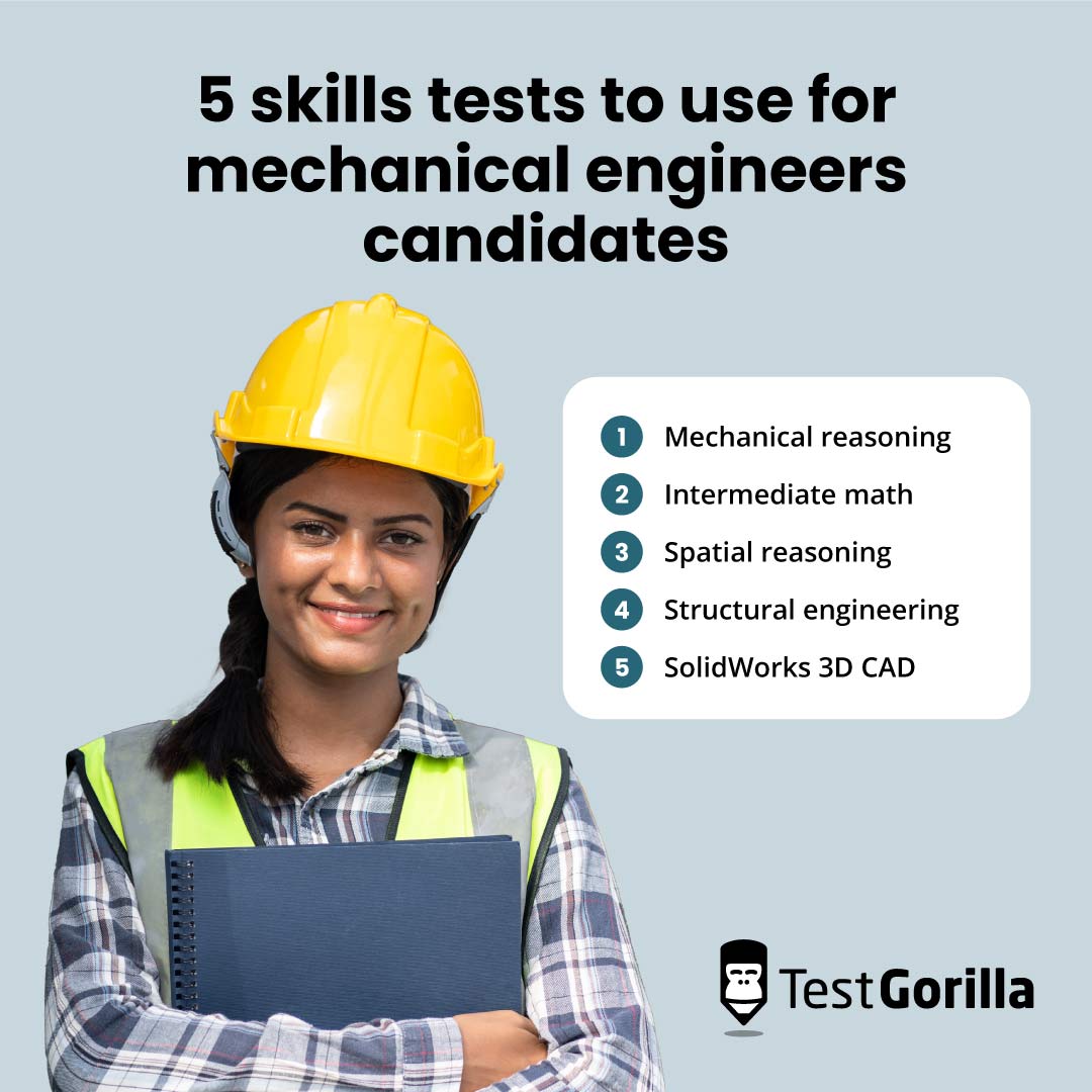 5 skills tests to use for mechanical engineers candidates graphic