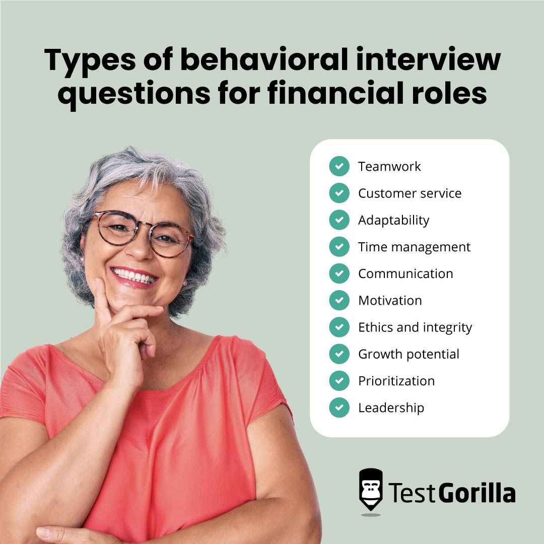 Types of behavioral interview questions for financial roles graphic