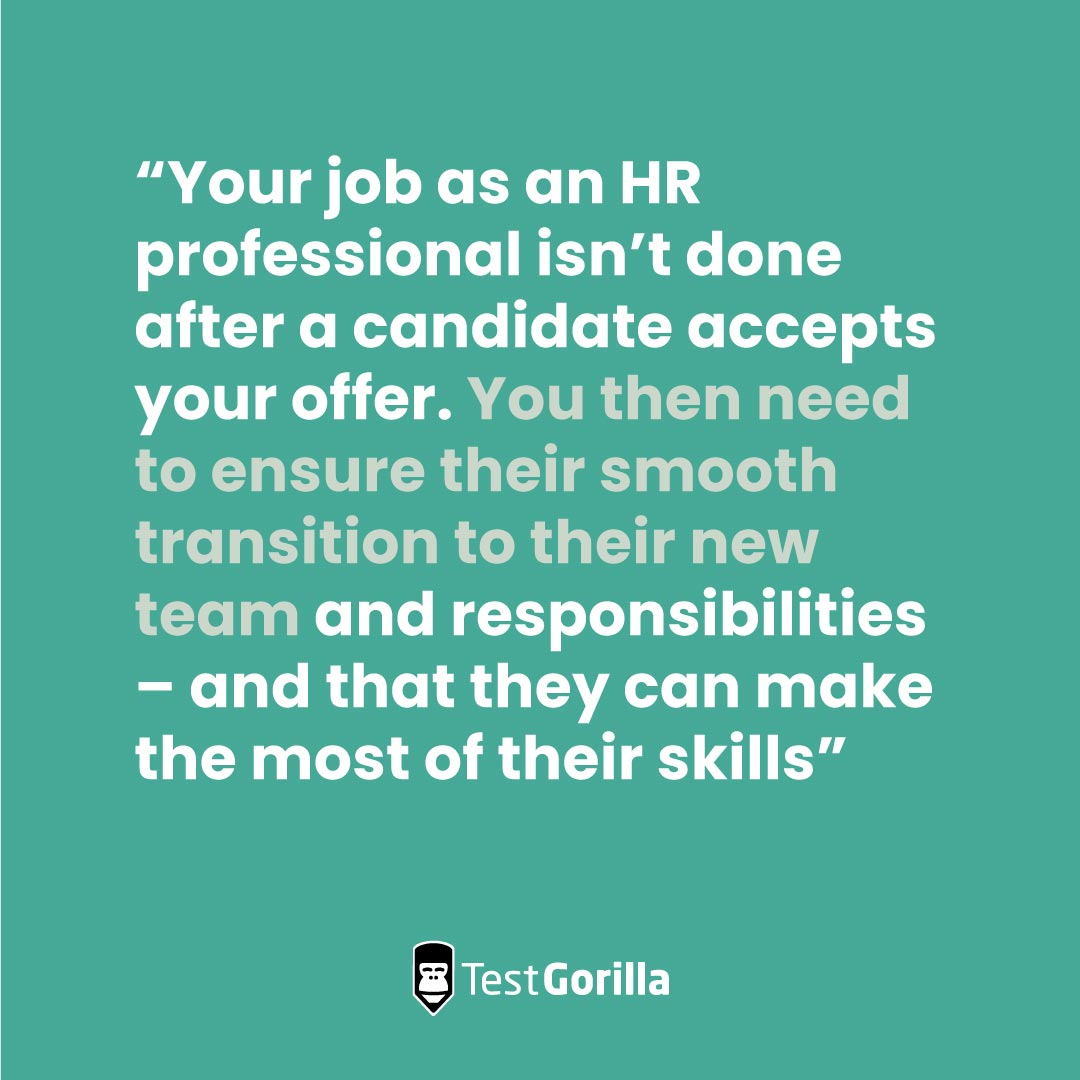 Quote about HR professionals helping new hires transition into their roles