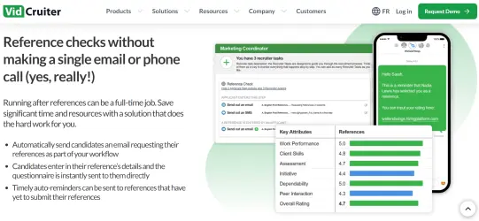 A screenshot from VidCruiter’s website with information about its automated reference checks