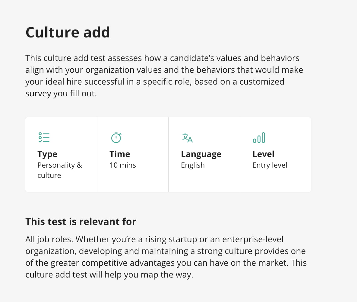 preview of culture add test in TestGorilla