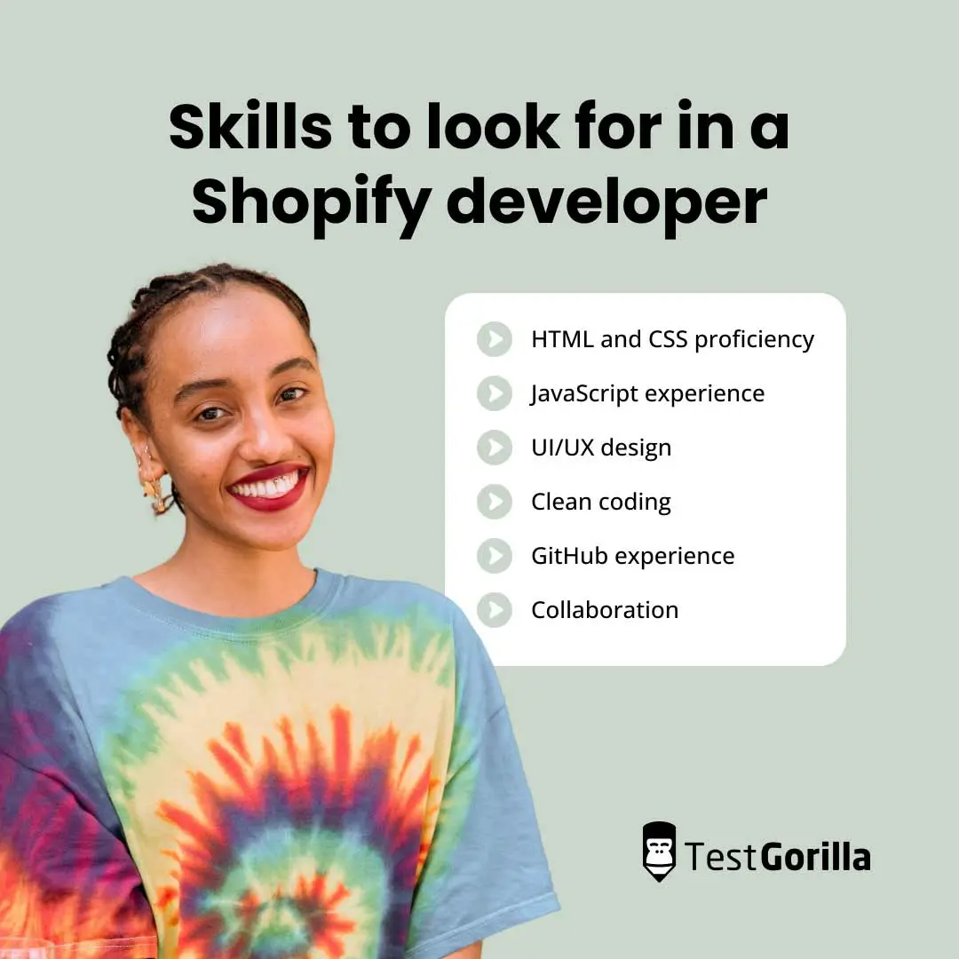Skills to look for in a Shopify developer graphic