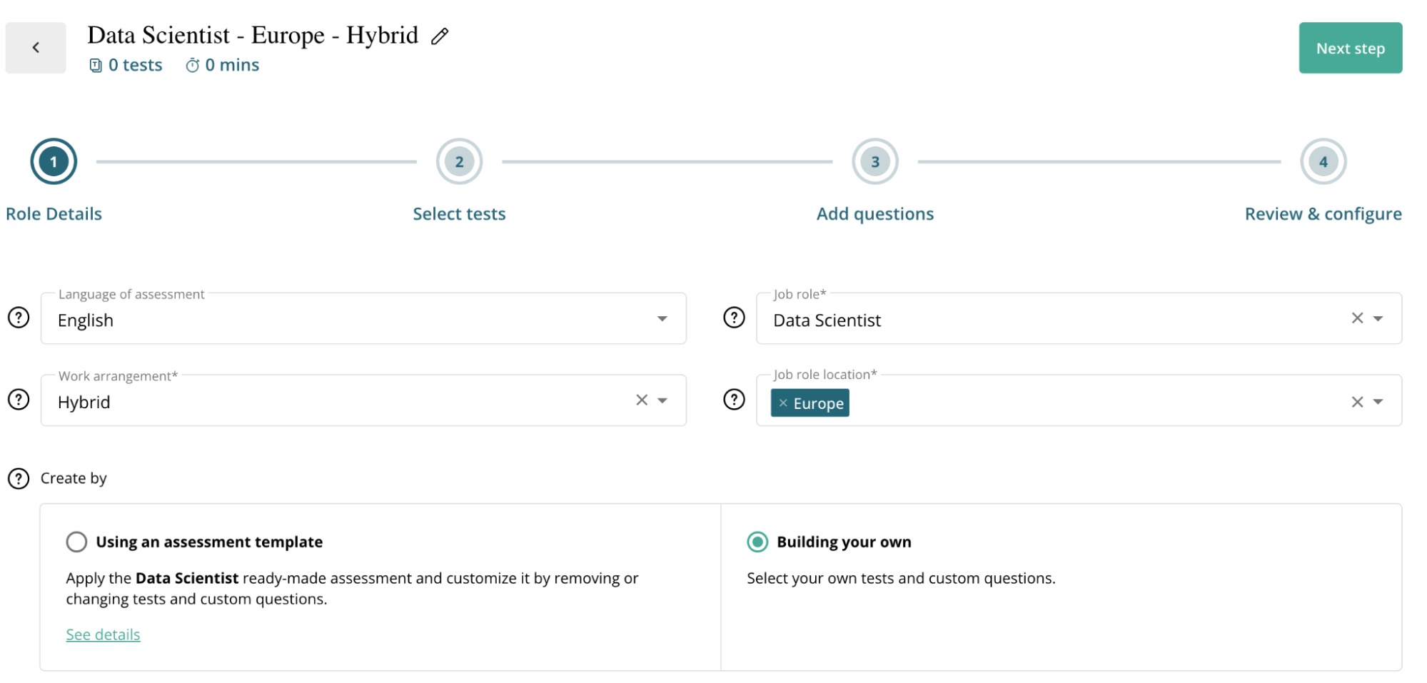 preview of a TestGorilla assessment template for a Data Scientist