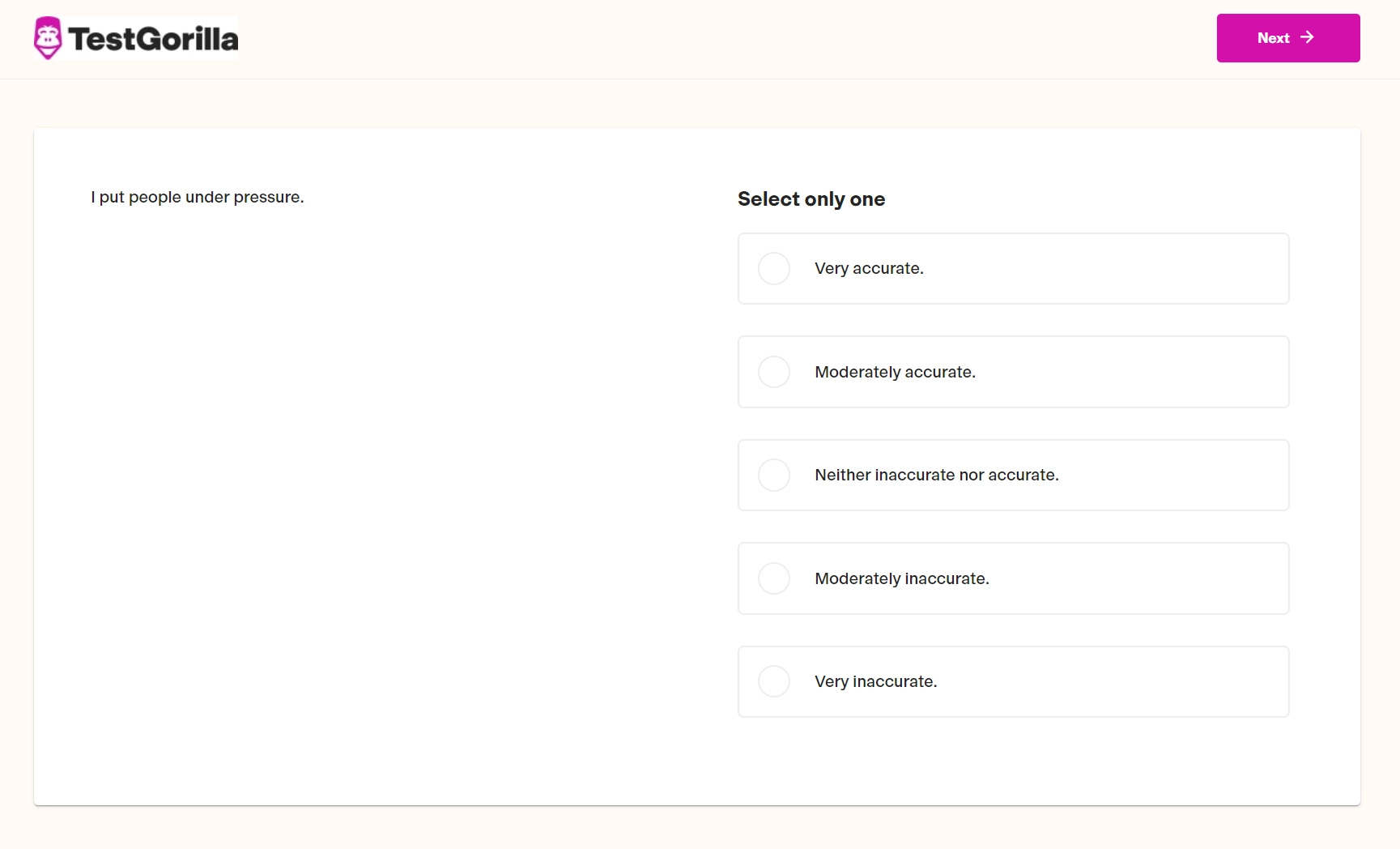 An example question from TestGorilla-s DISC Personality test