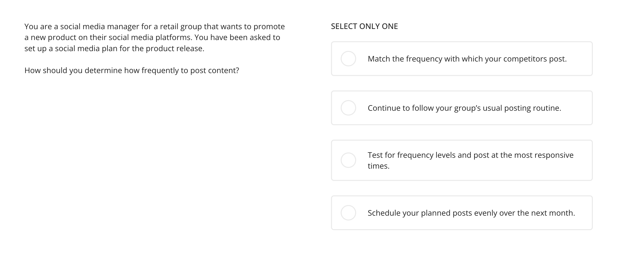  preview of social media management question in TestGorilla