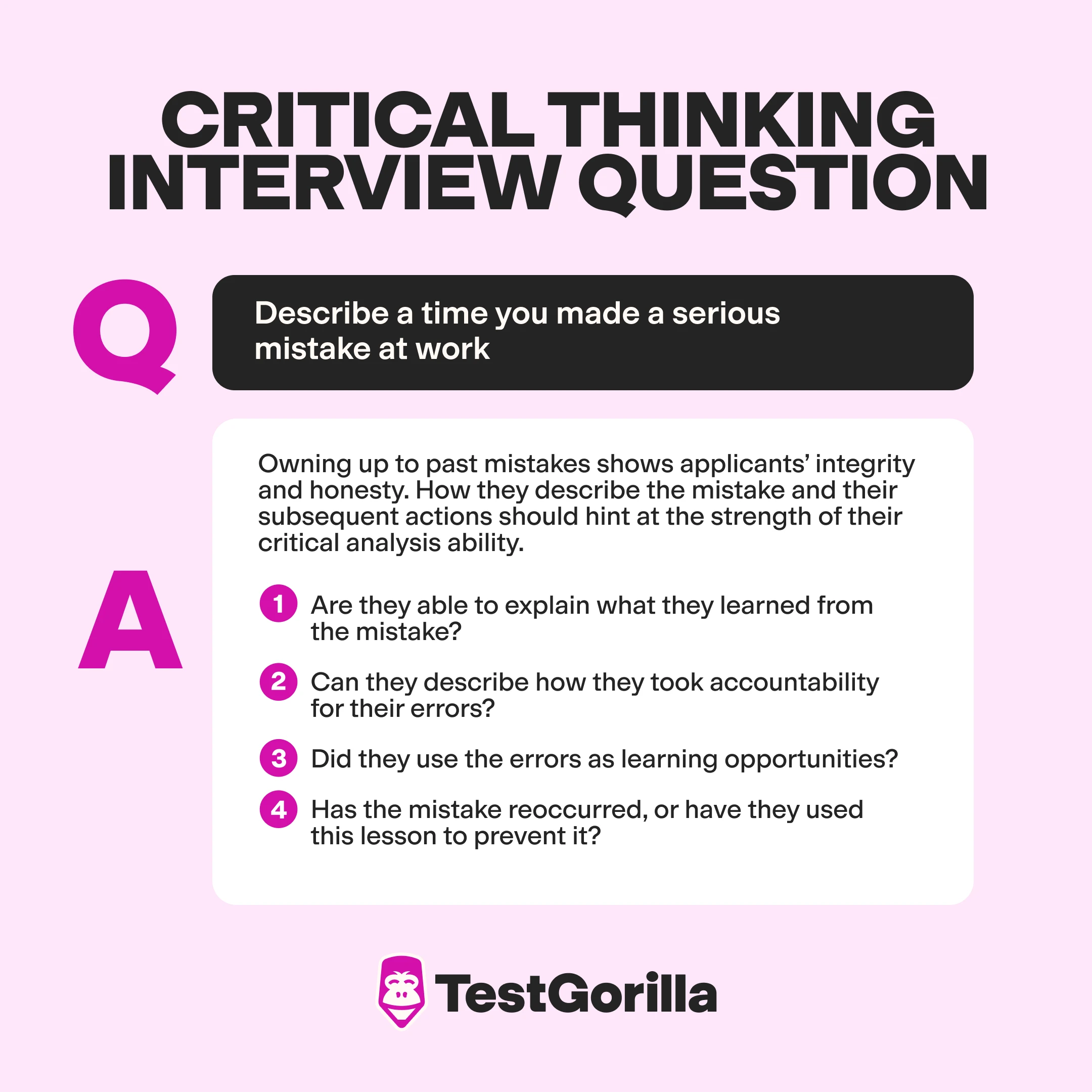 Critical thinking interview question - describe a time when you made a serious mistake at work graphic