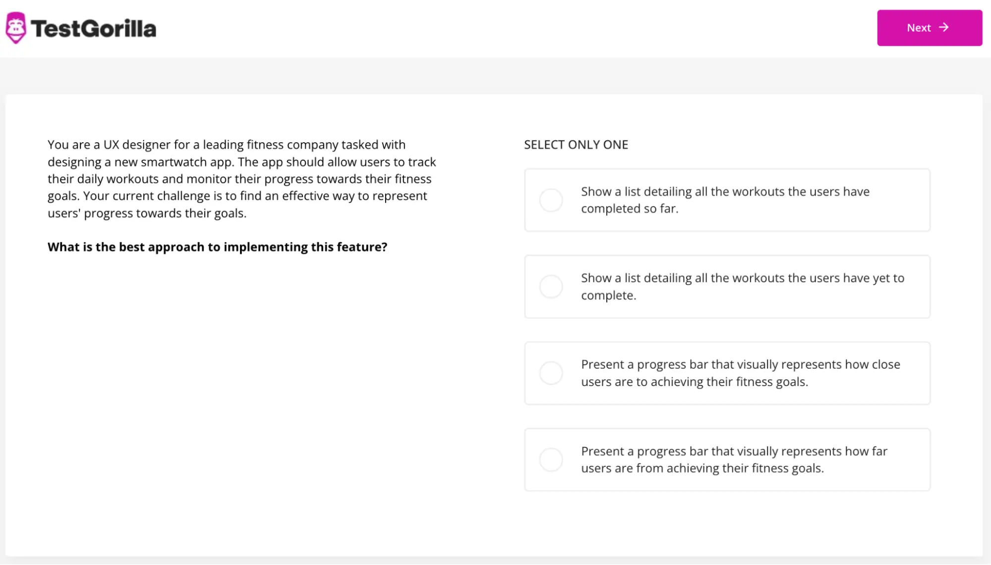 An example question from TestGorilla's Human-Computer Interaction Design test