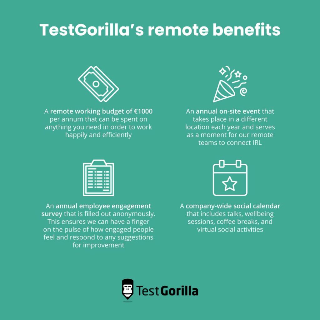 Graphic showing TestGorilla's remote working benefits