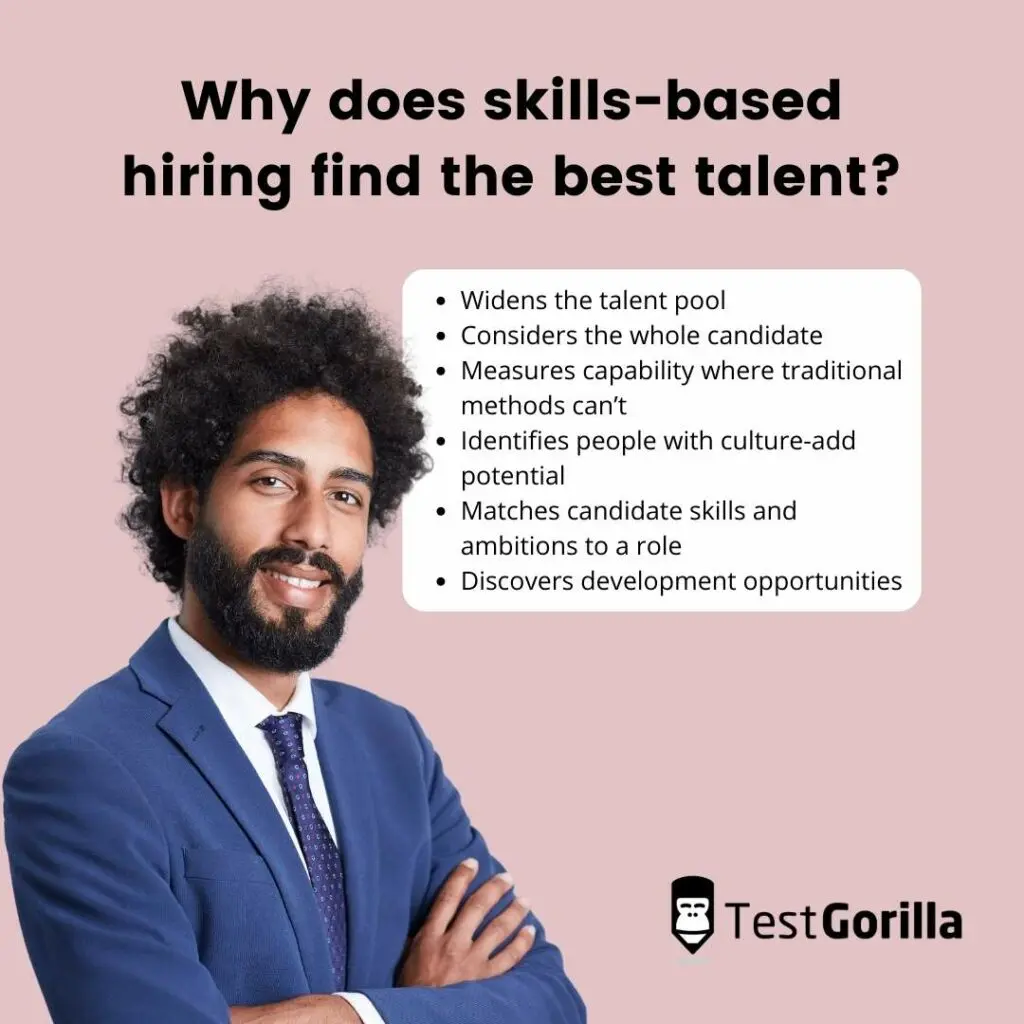 Skills based hiring finds the best talent because it widens your talent pool, identifies culture-add candidates, and matches skills to roles