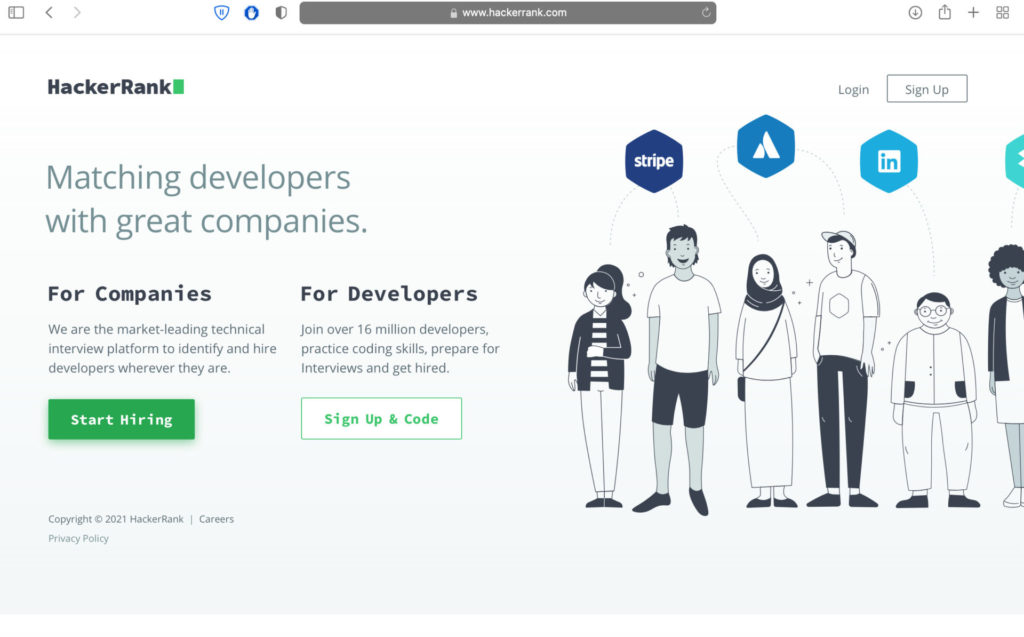 Screenshot der HackerRank-Homepage