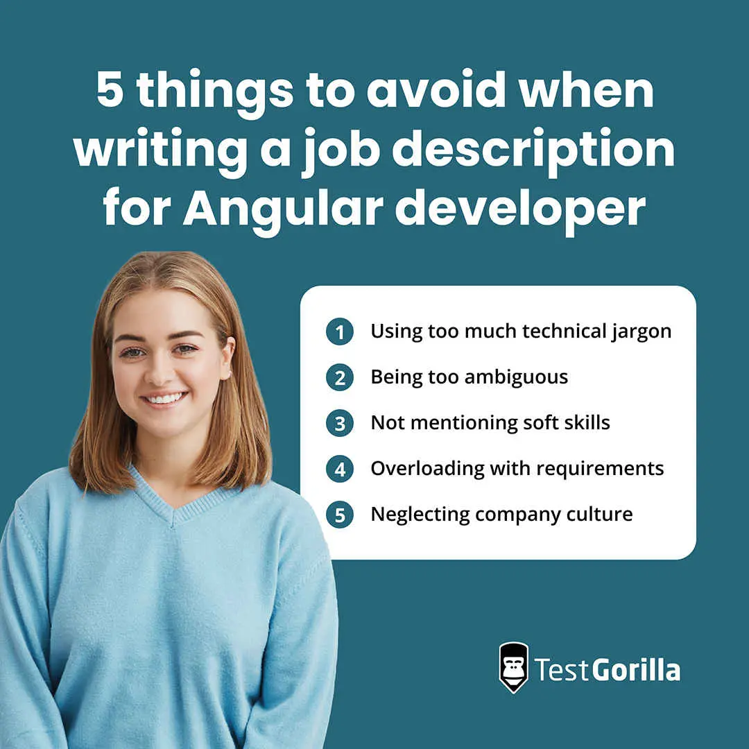5 things to avoid when writing a job description for angular developer graphic