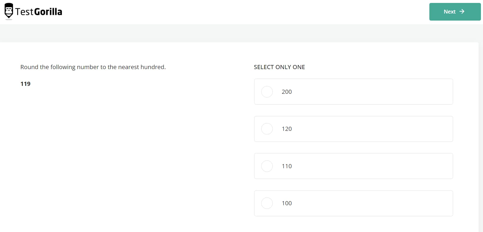 an example question from TestGorilla's Basic Double-Digit Math test