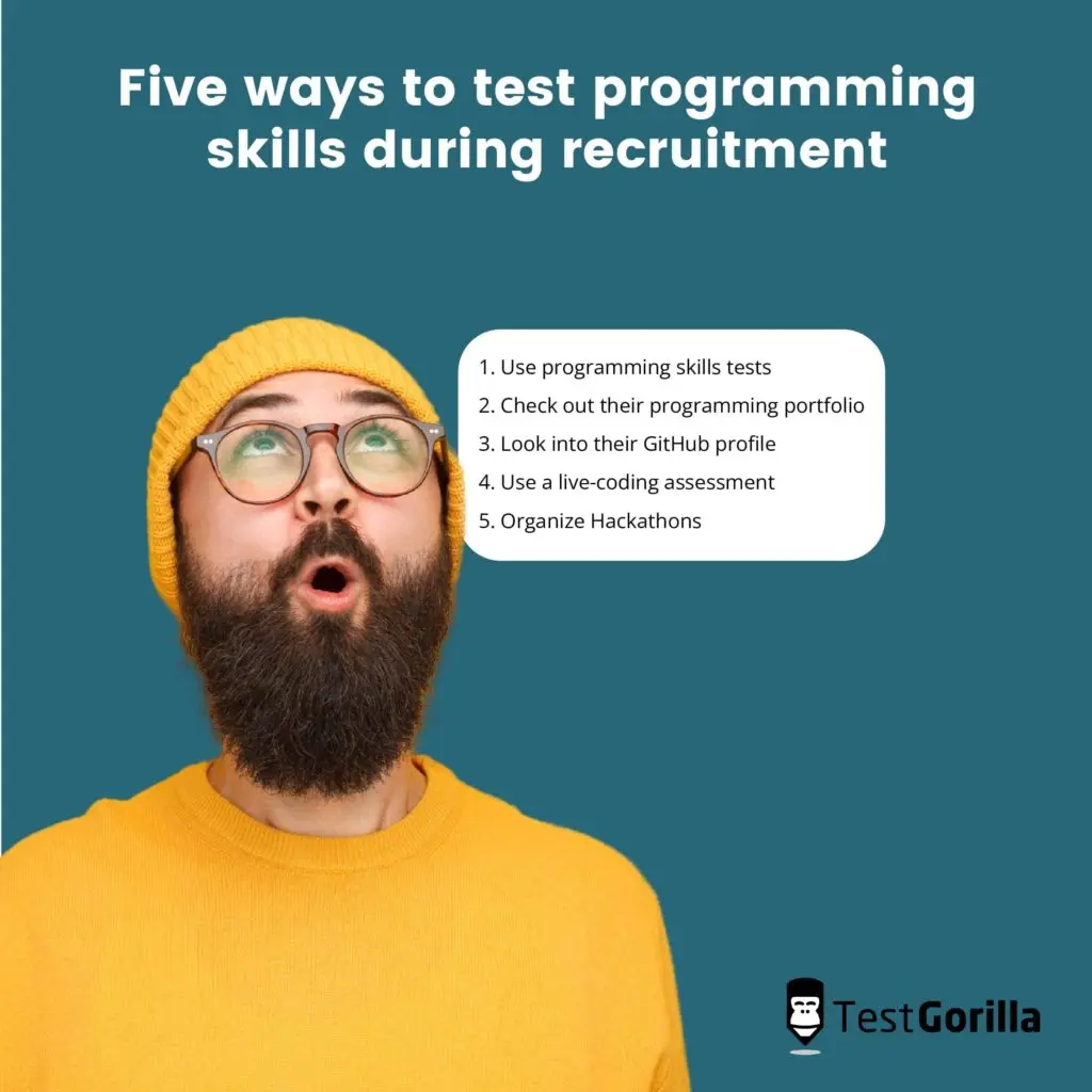 image listing the five ways to test programming skills during recruitment