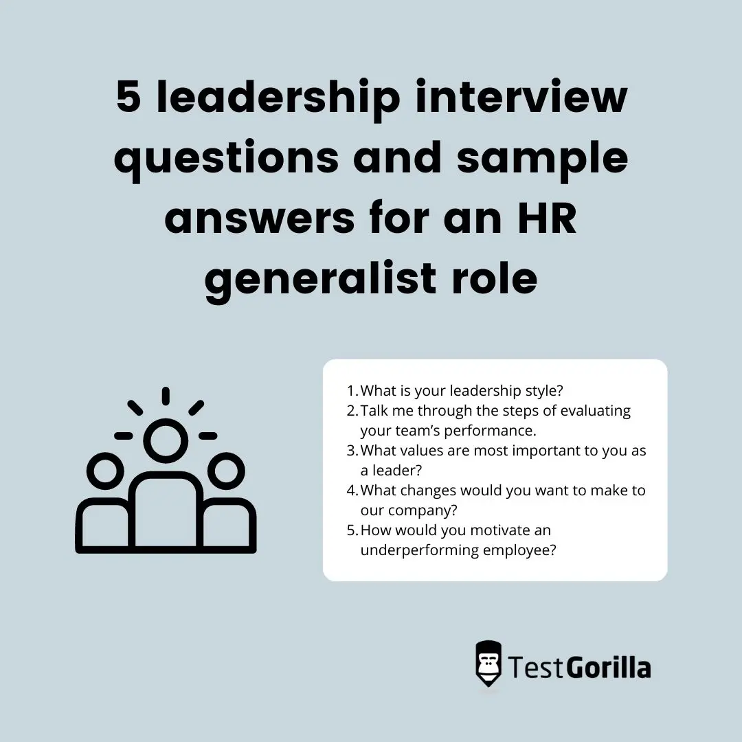 5 leadership interview questions and sample answers for an HR generalist role
