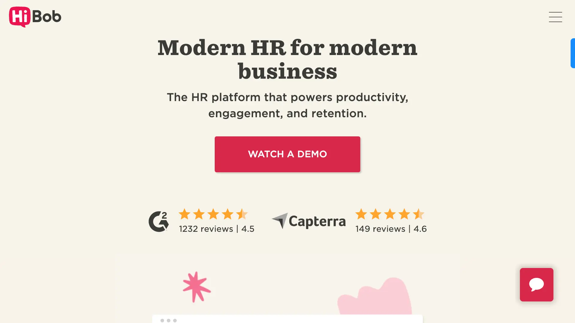 HiBob Homepage screenshot