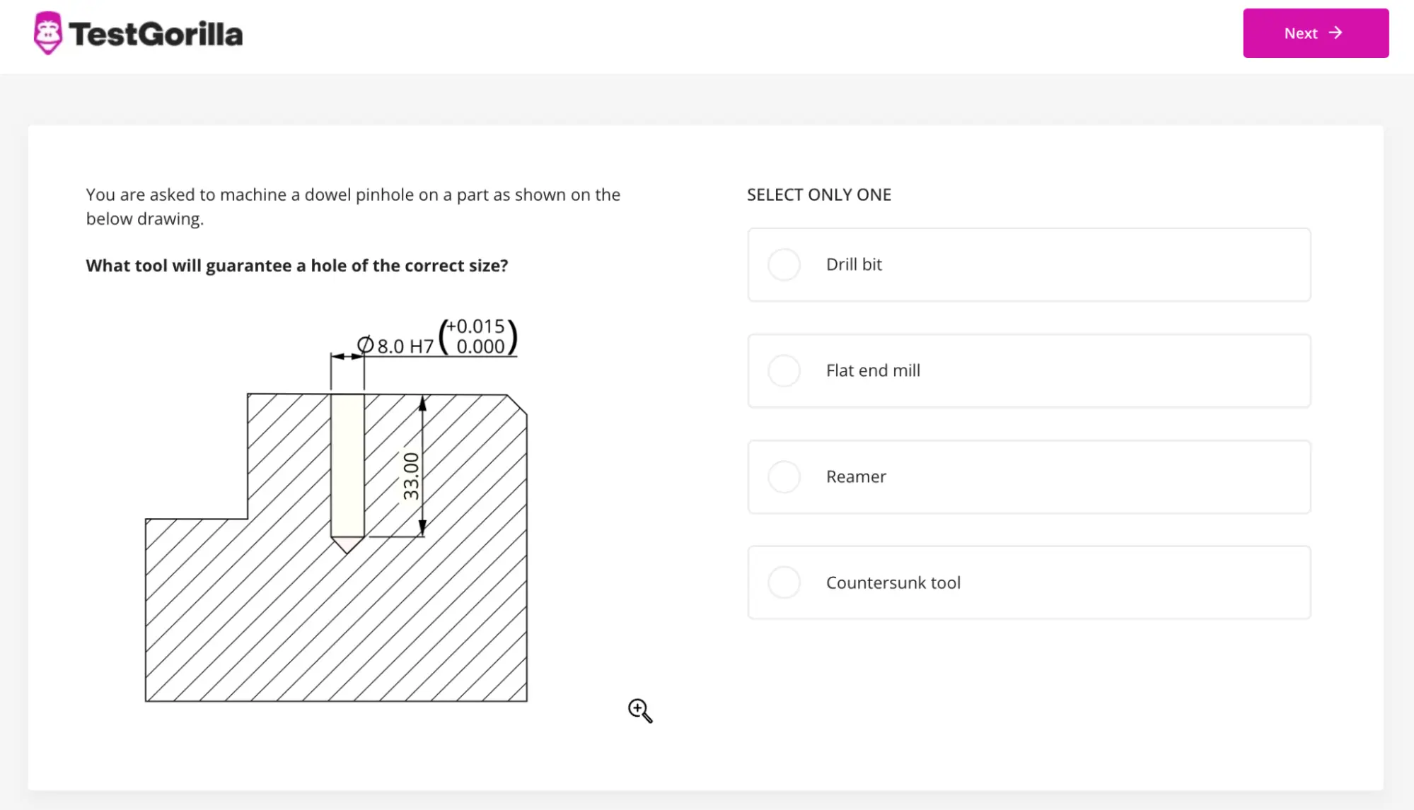 An example question from TestGorilla's Metric CNC Machinist test
