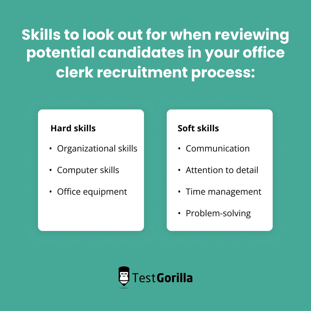 Skills to look out for when reviewing  potential office clerk candidates