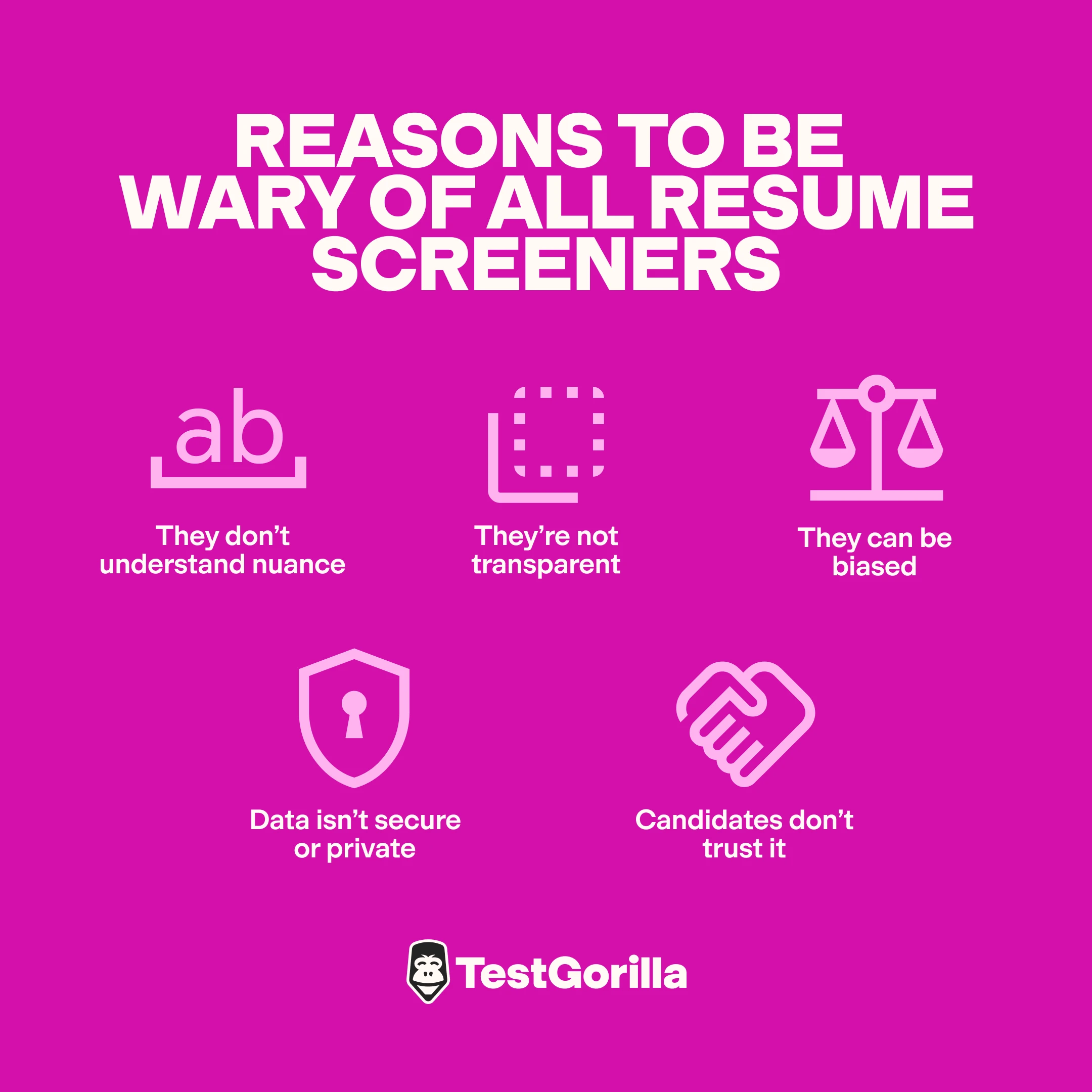 Reasons to be wary of all resume screeners graphic