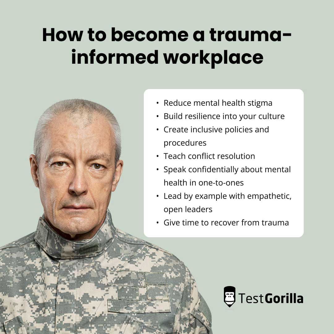 Image showing the list of strategies of how to become a trauma-informed workplace