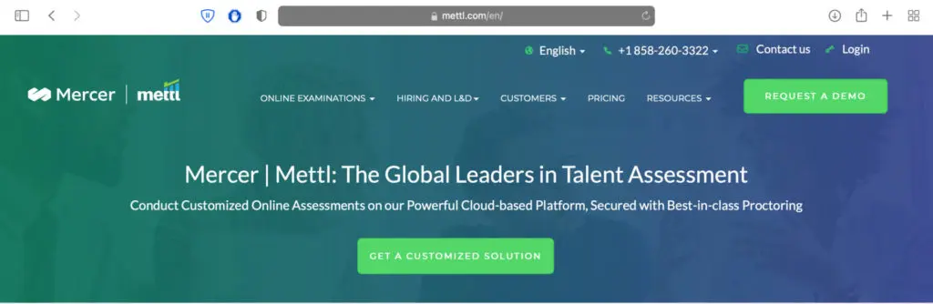 Screenshot der Mettl-Homepage