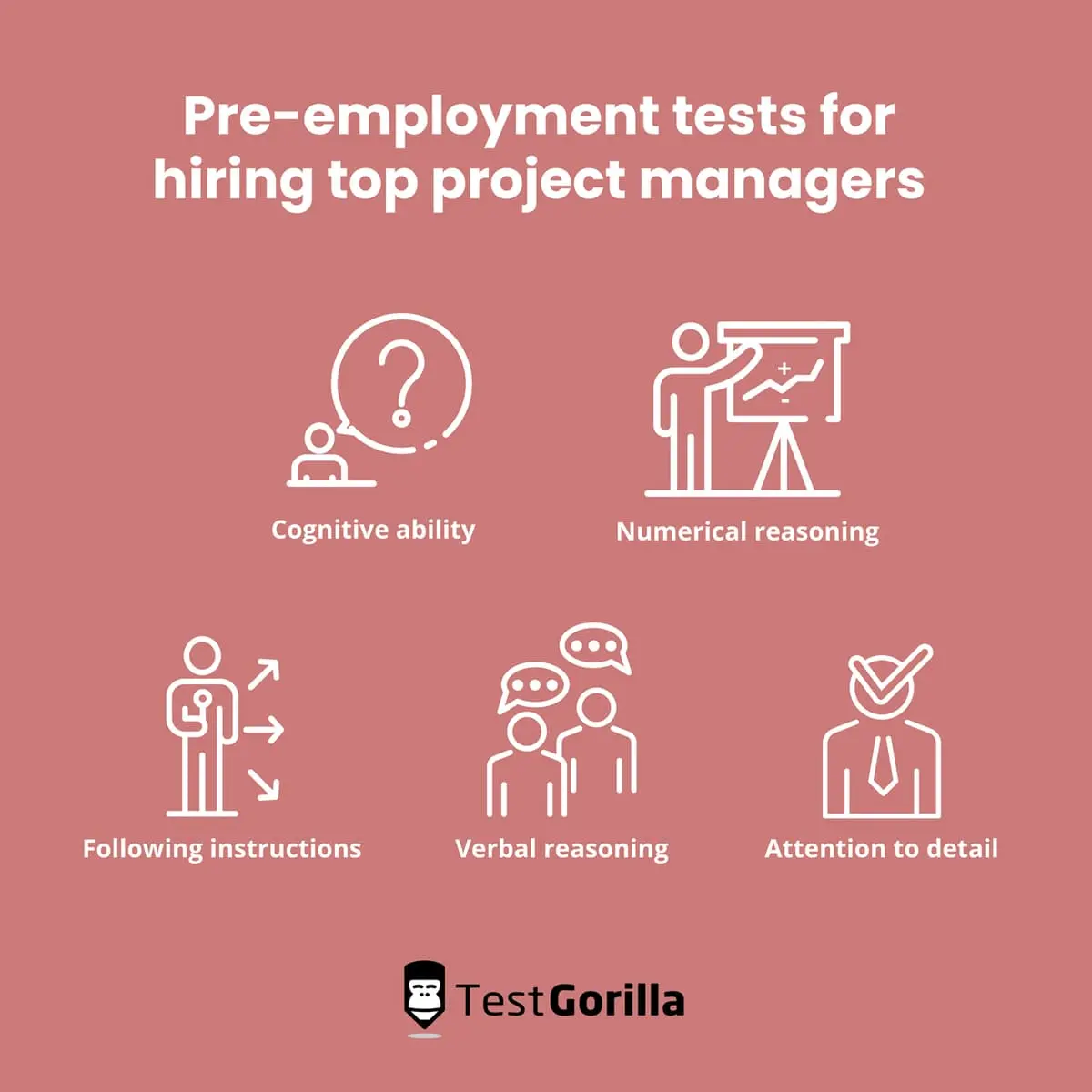 image listing different pre-employment tests for hiring top project managers