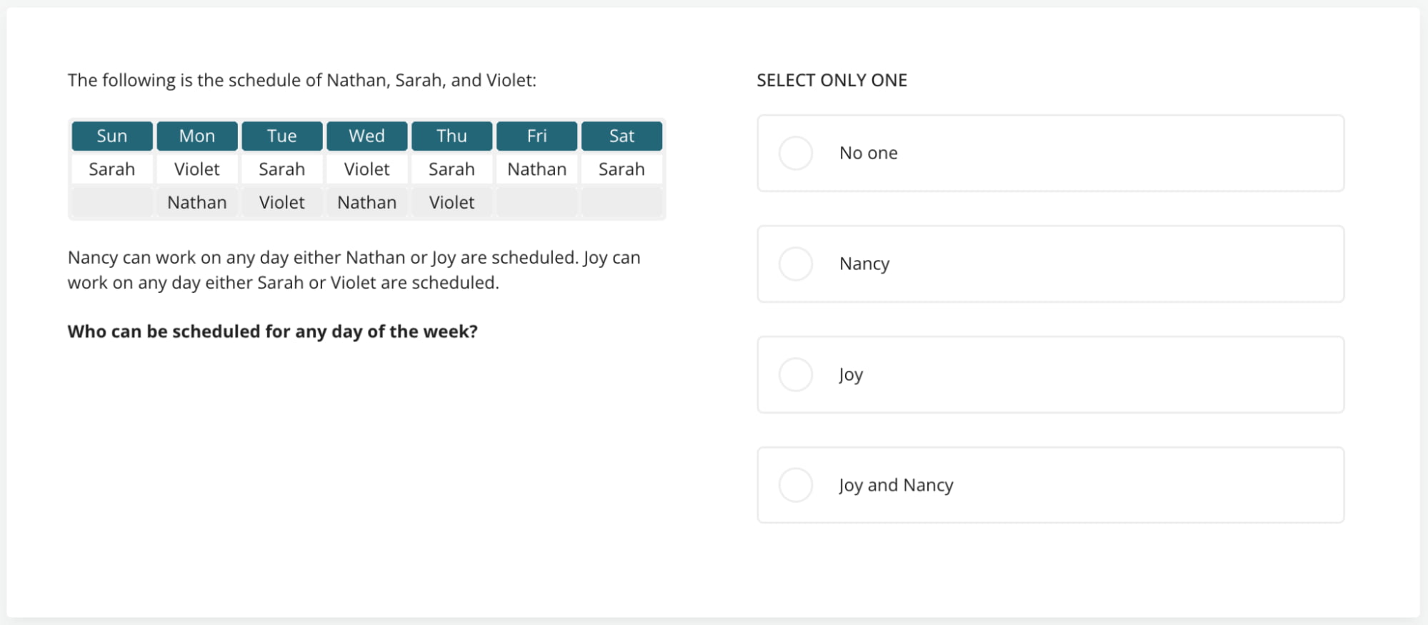 preview of a question from TestGorilla's Problem Solving test
