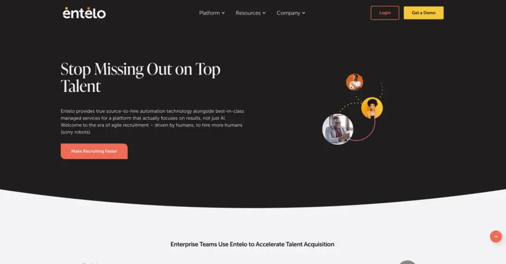 screenshot of entelo homepage