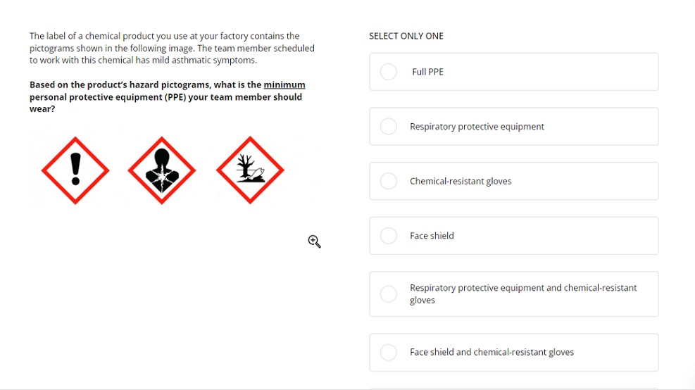 An example question from TestGorilla's GHS Safety test