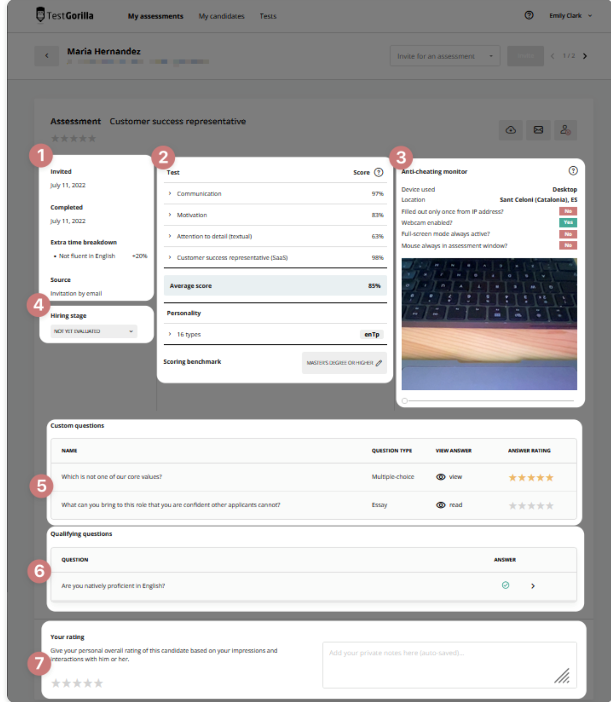 Screenshot Customer Support Representative assessment page