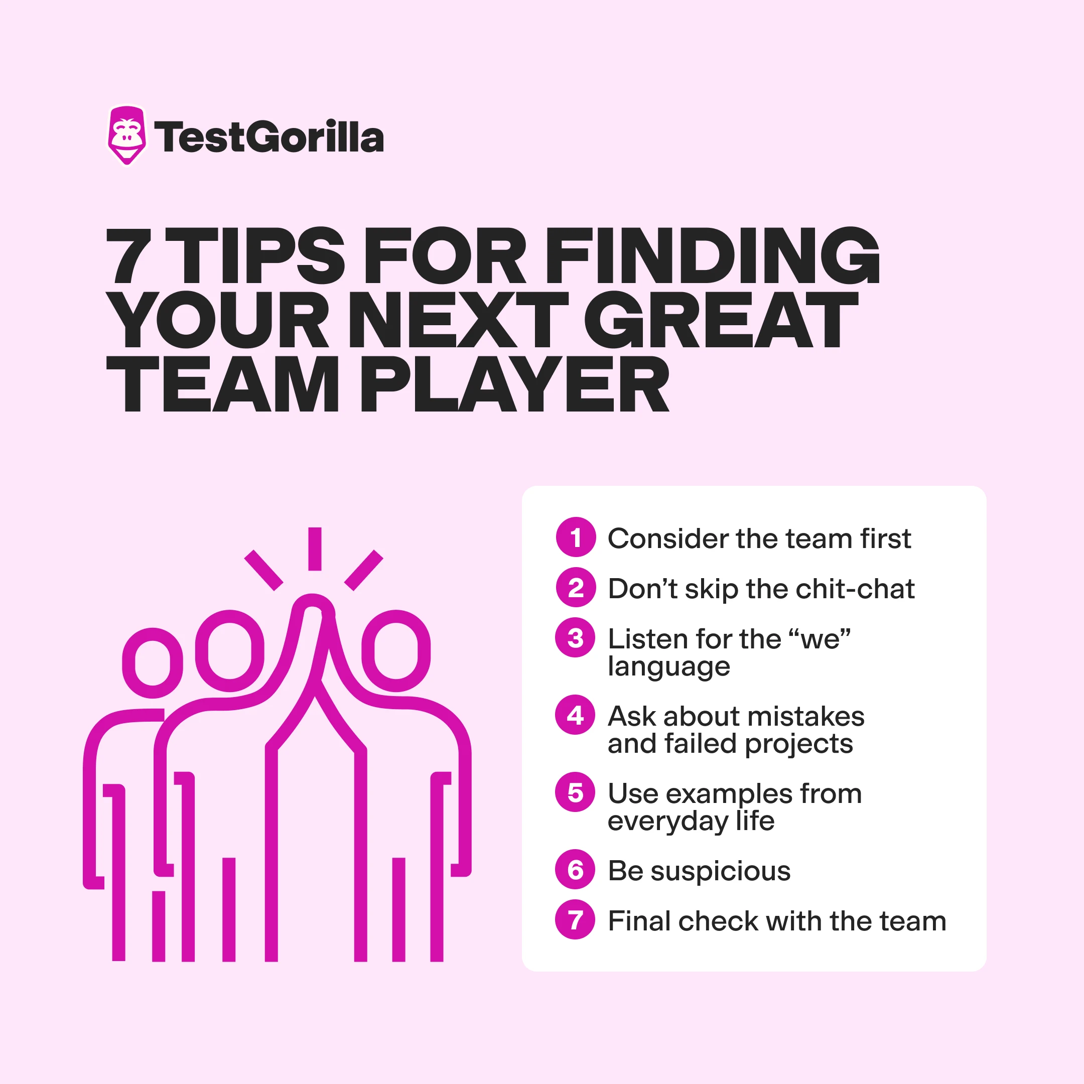 7 tips for hiring a team player graphic