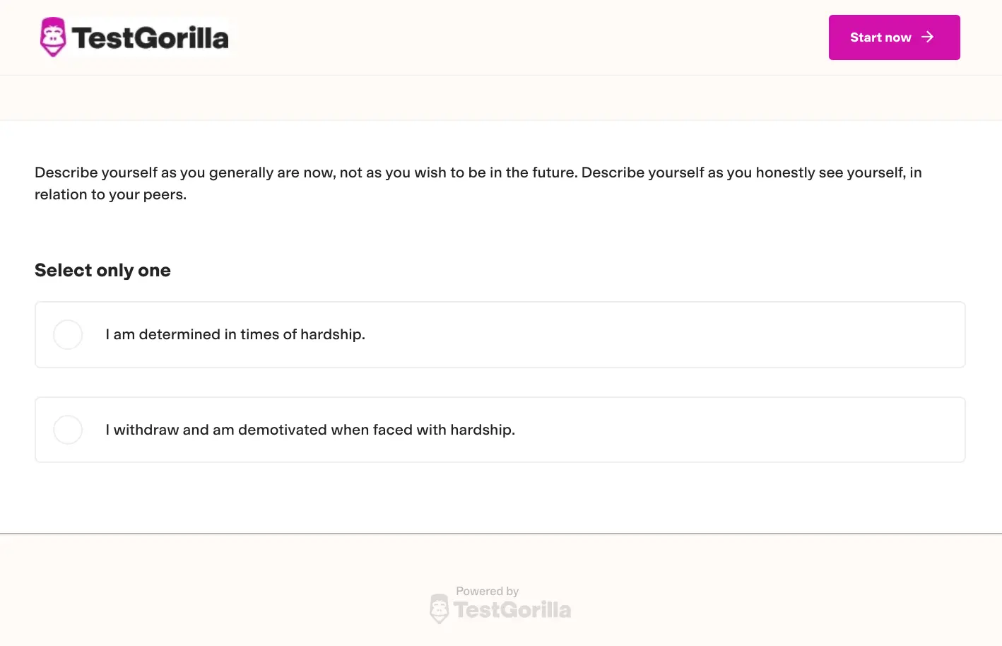 A preview question from TestGorilla's Enneagram test 