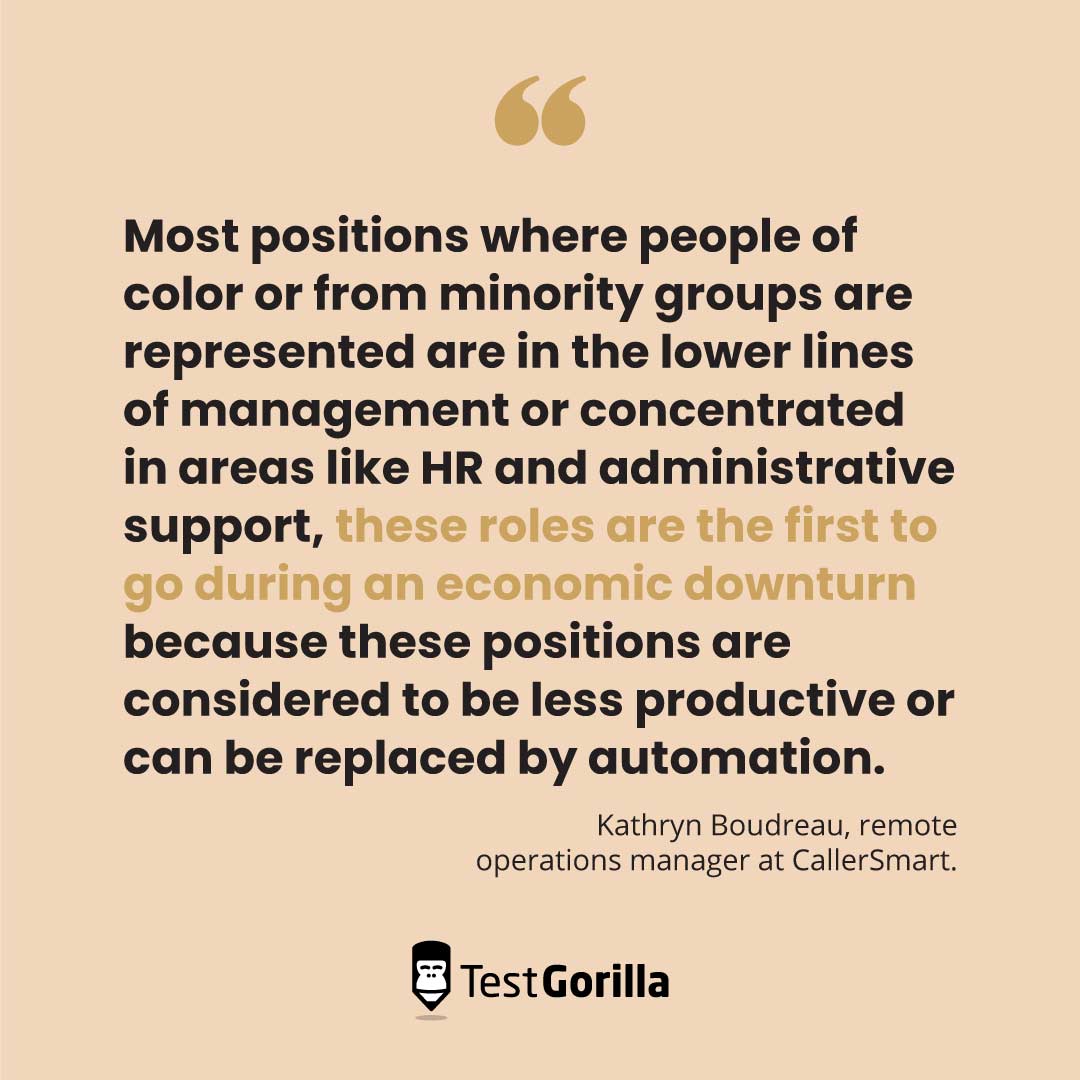 Quote - Kathryn Kathryn Boudreau - minority groups represented in lower lines of management