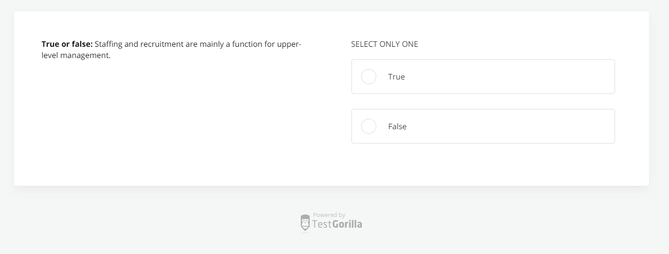 screenshot of a question on the HR fundamentals test in TestGorilla