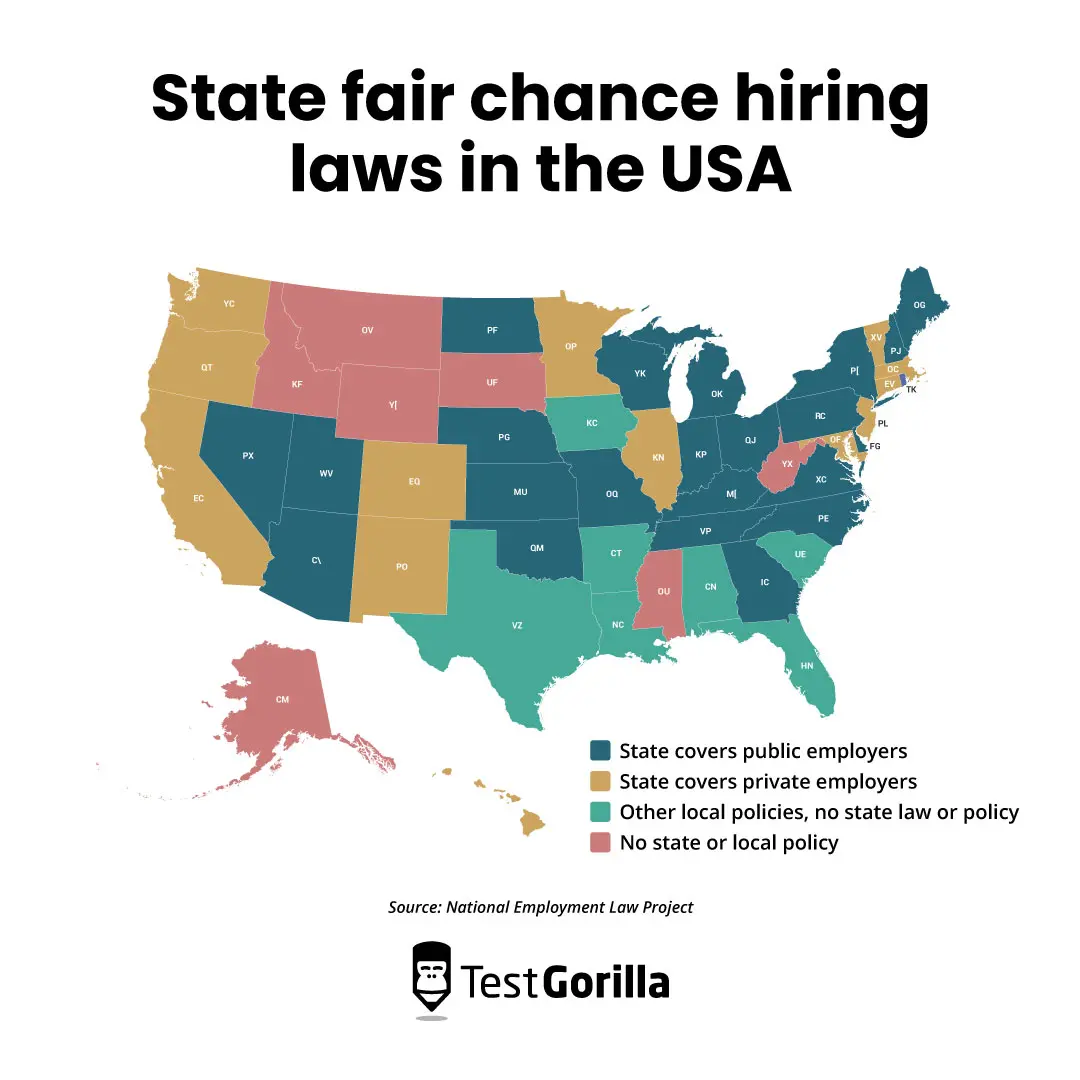 State fair chance hiring laws in the USA map