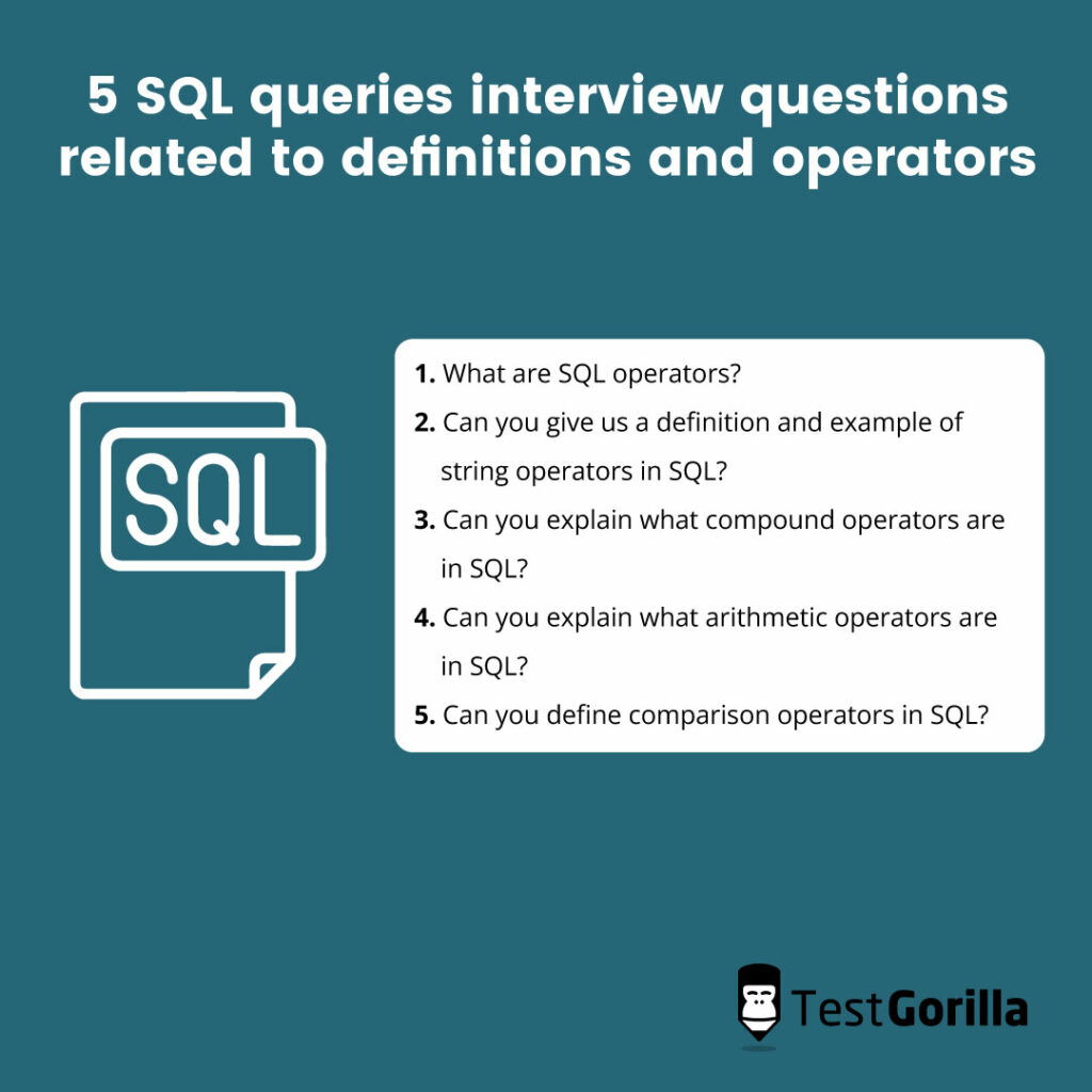 5 SQL queries interview questions related to definitions and operations