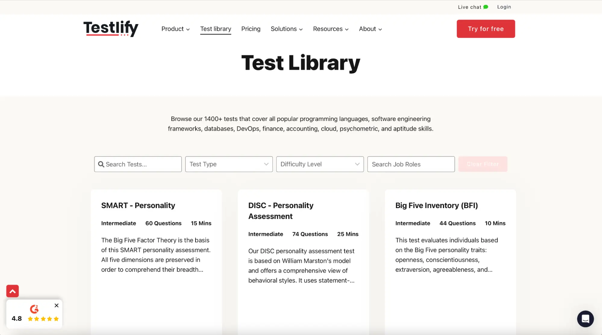 An example of Testlify's Test Library
