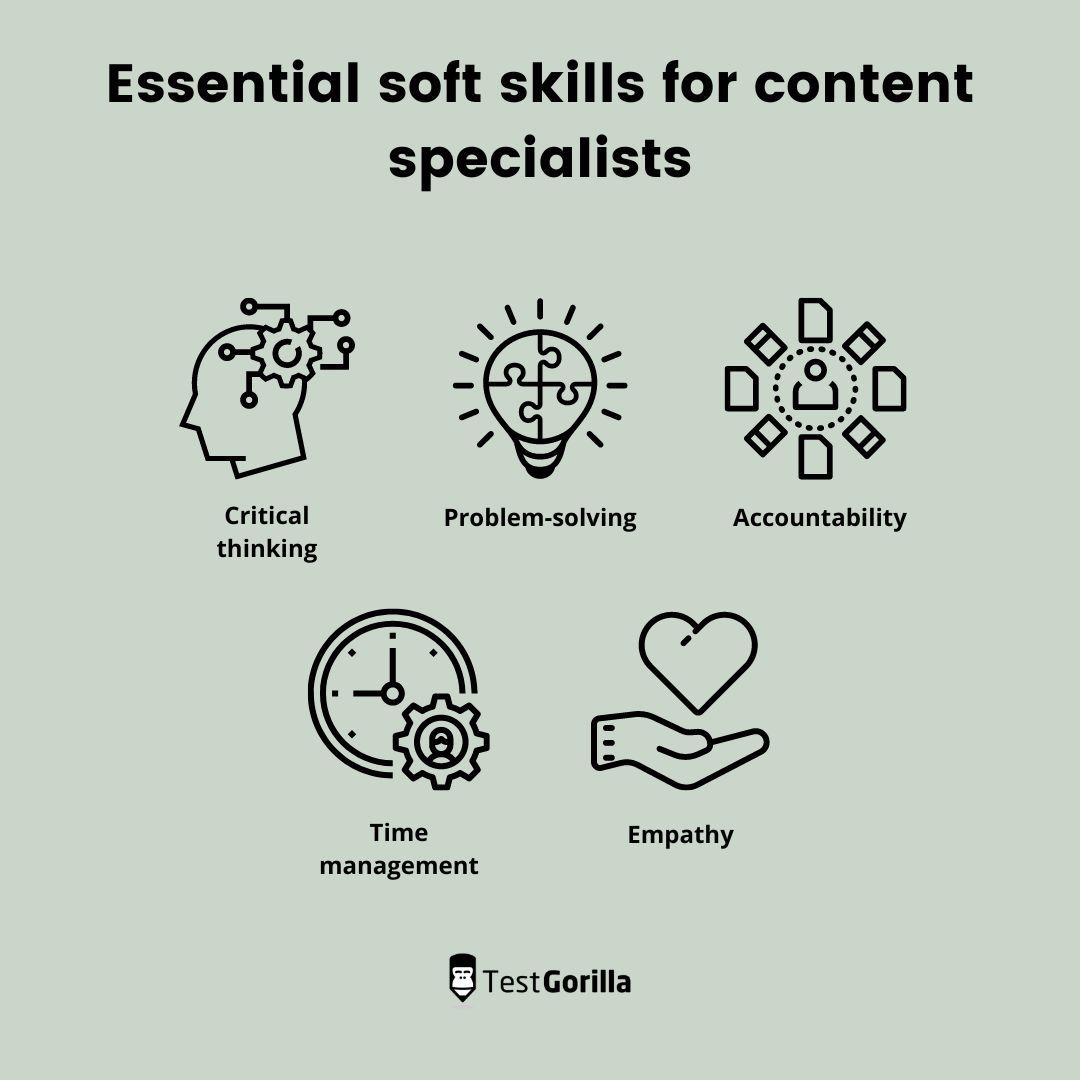 Graphic showing 5 essential soft skills for content specialists