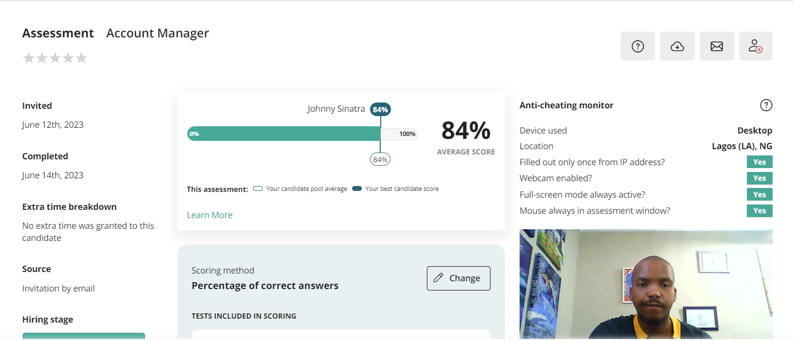 Candidate database screenshot TestGorilla