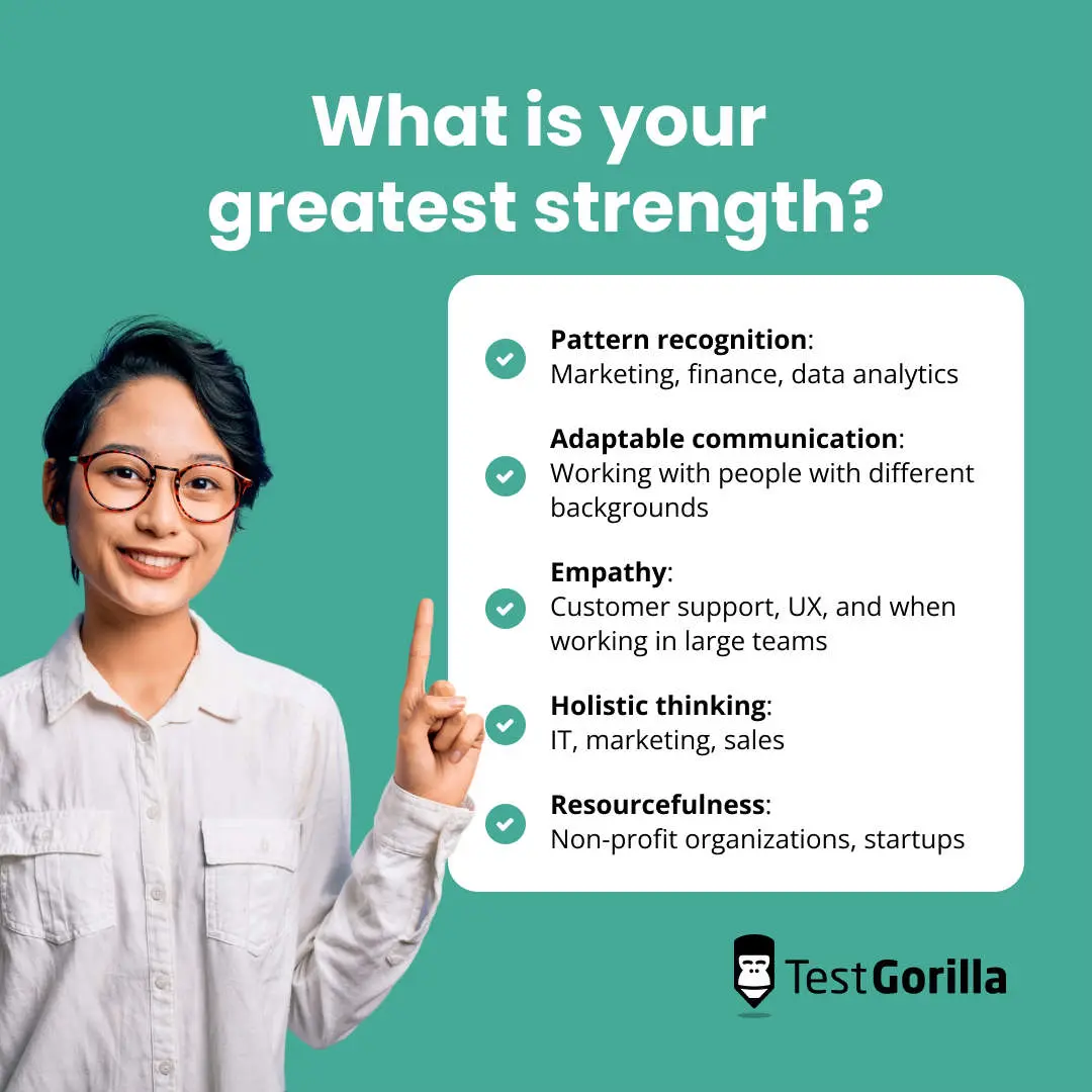 ideas for strengths to talk about during an interview graphic 