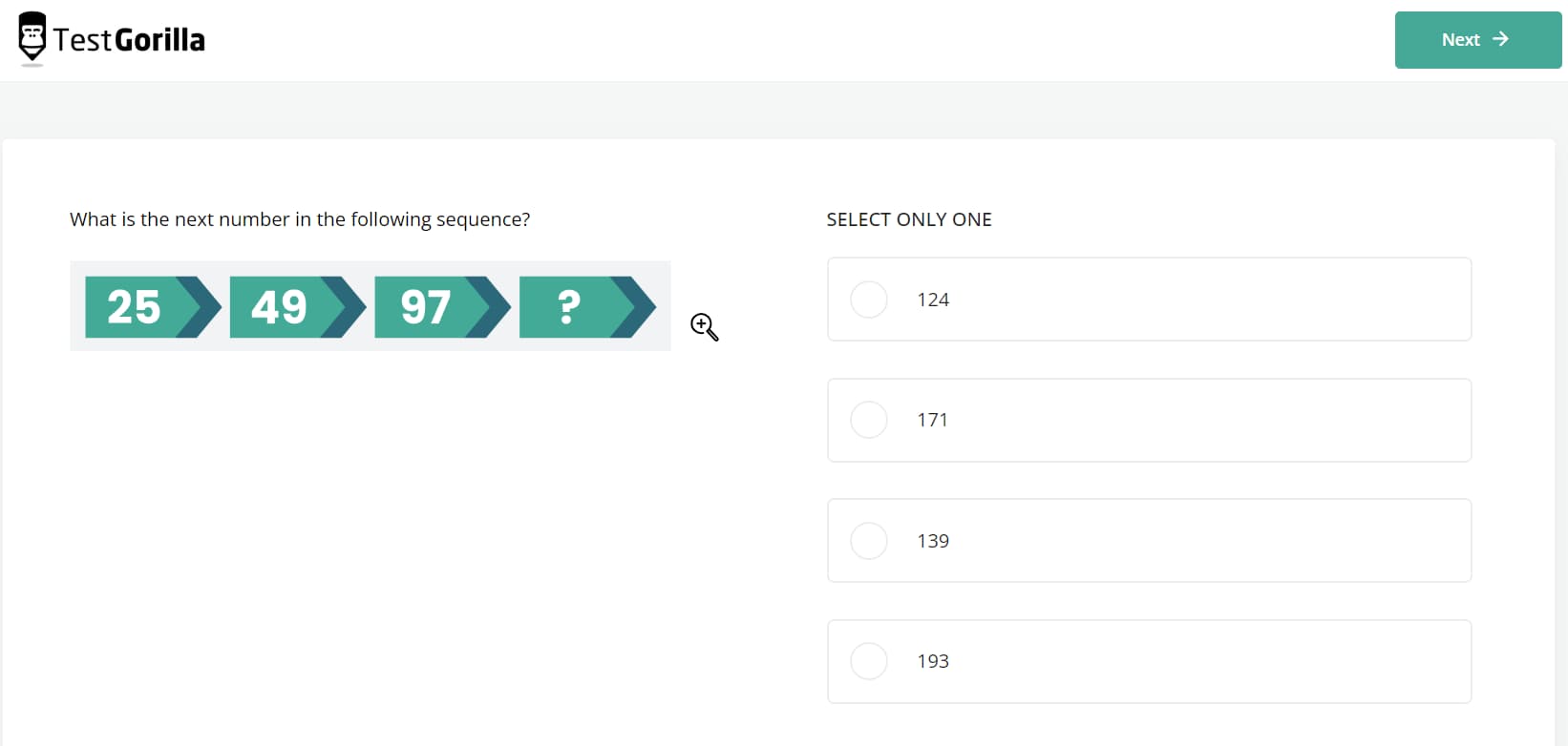 an example question from TestGorilla's Numerical Reasoning test