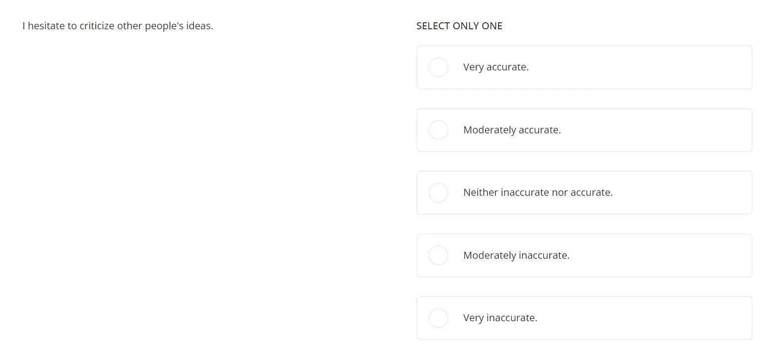 Example of DISC personality test question in TestGorilla