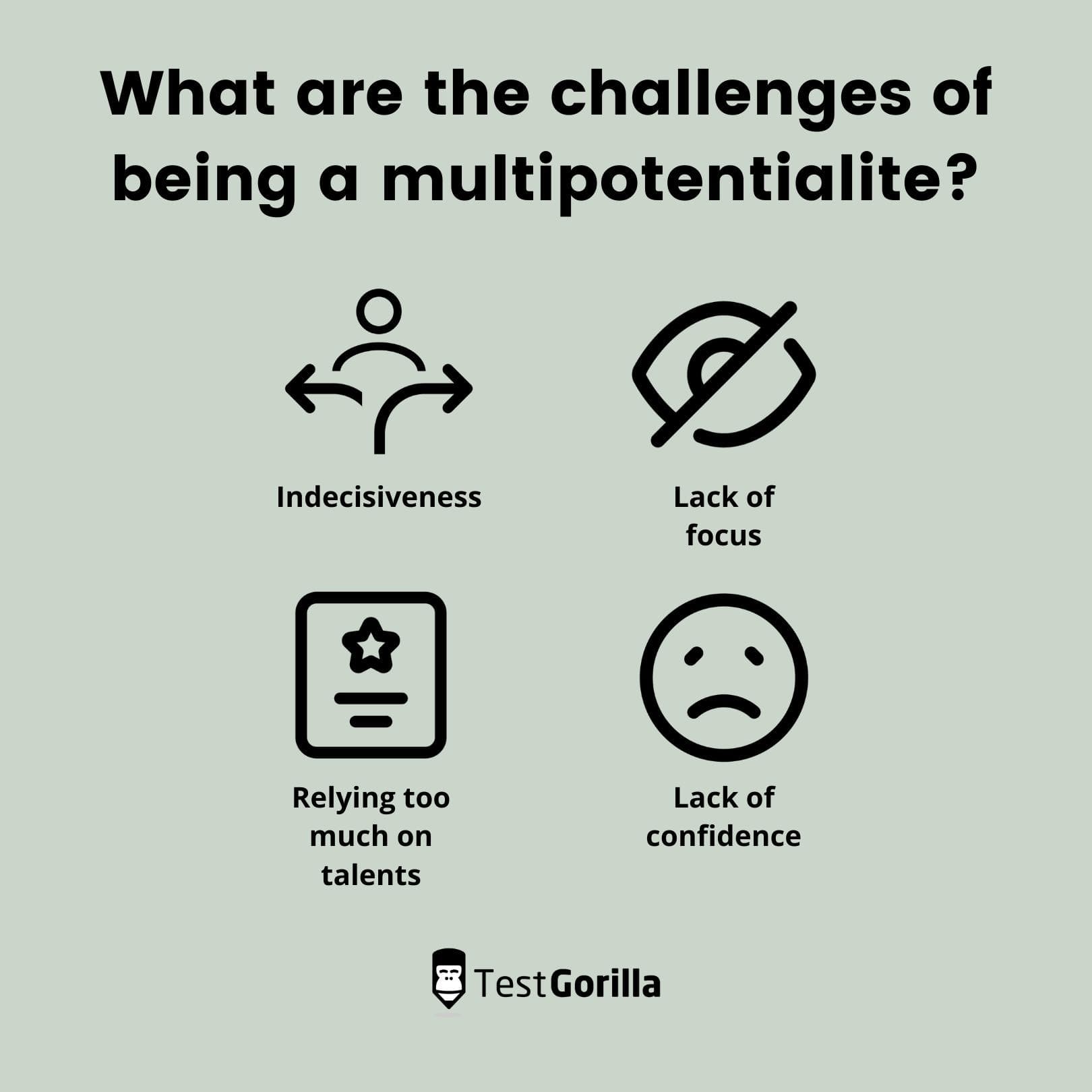 Graphic showing the 4 challenges of being a multipotentialite