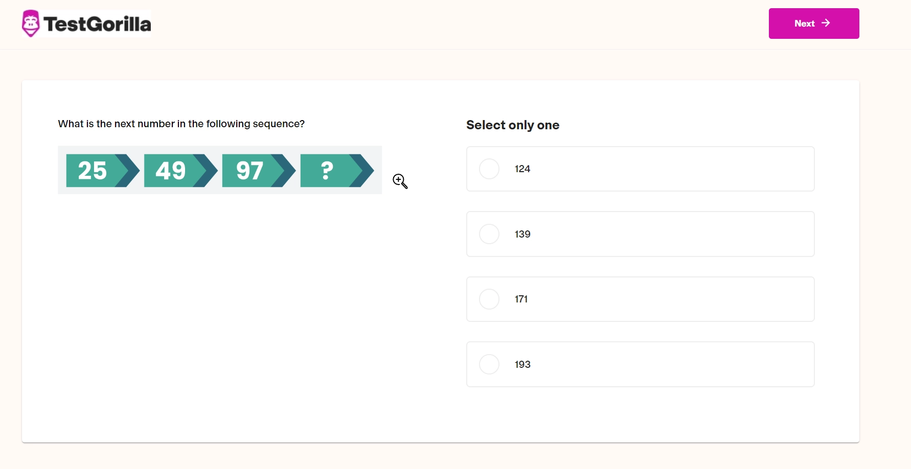 Screenshot of preview question from TestGorilla's Numerical Reasoning test