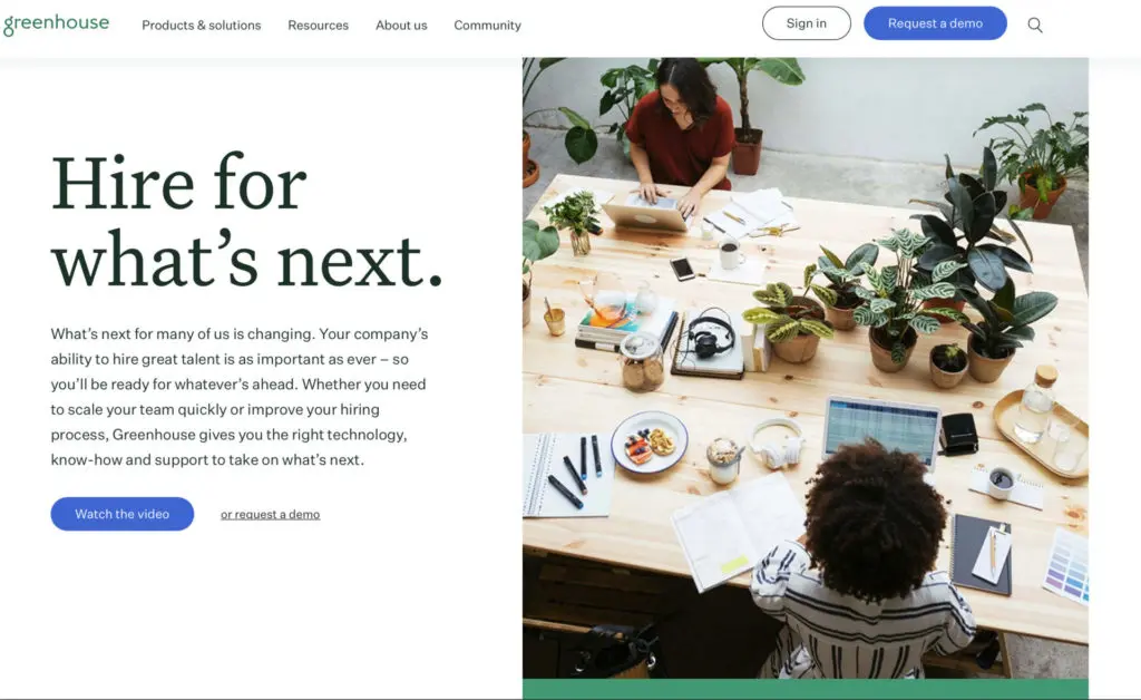 screenshot of Greenhouse's homepage