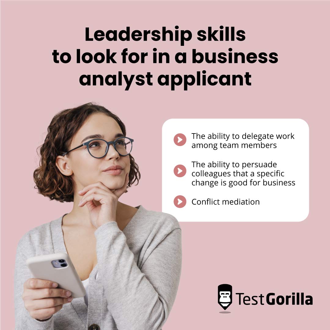 Leadership skills to look for in a business analyst applicant graphic